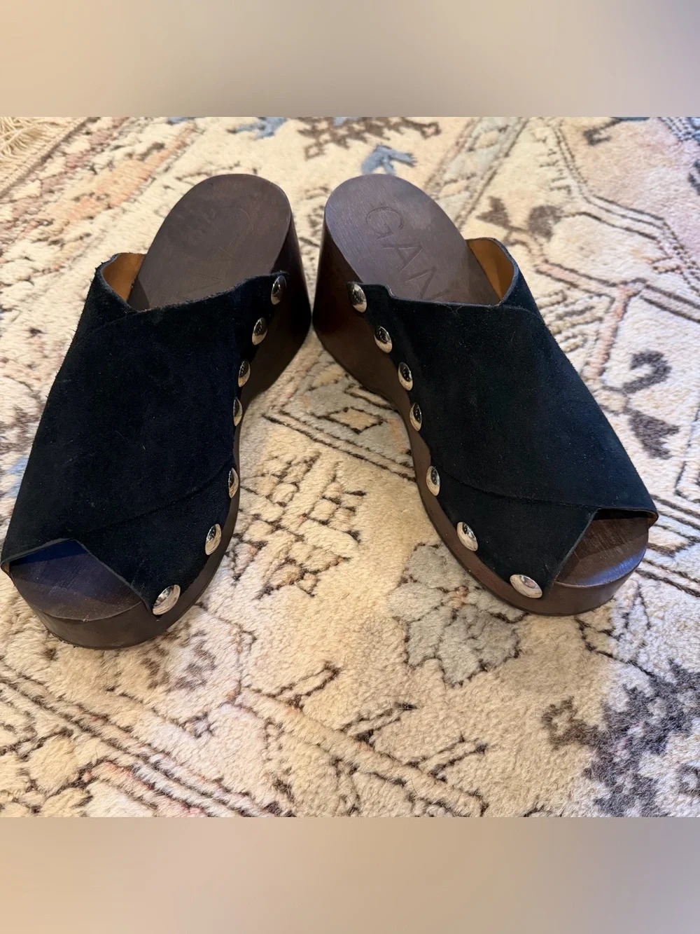 Ganni Black Suede Platform Clog Sandals, 40